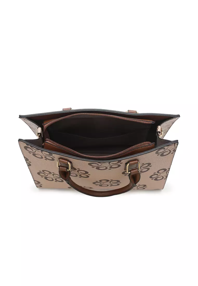 Women's Monogram Top Handle Bag / Sling Bag / Crossbody Bag - Beige