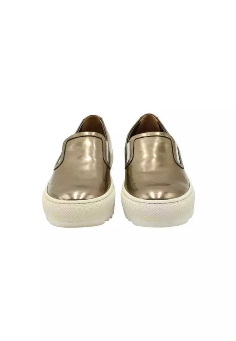 Gold metallic slip on new arrivals sneakers