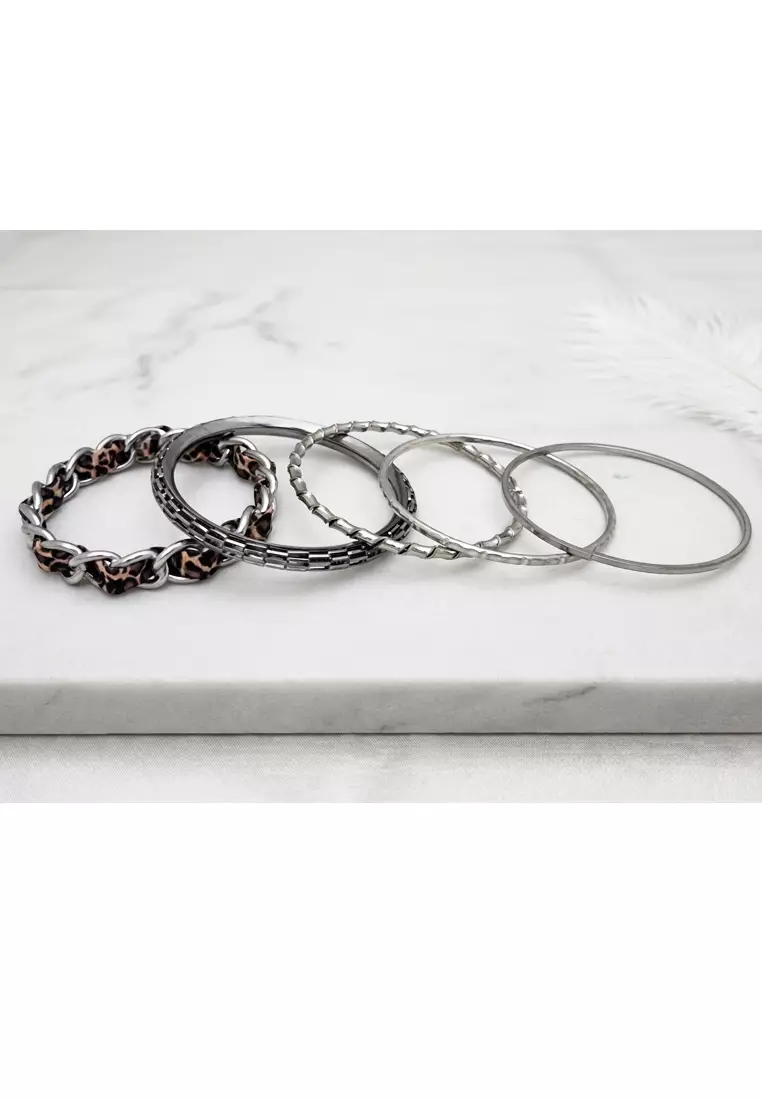 Aksesoris Gelang Wanita Leopard Bangle Set Gelang Wanita Silver
