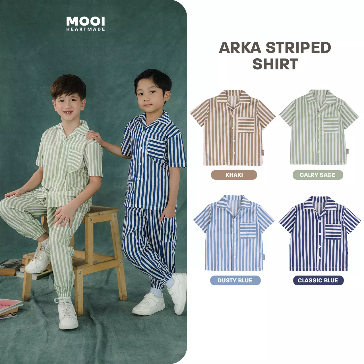 Mooi Kemeja Anak Laki-laki Kemeja Katun Motif Arka Striped Shirt - Classic Blue