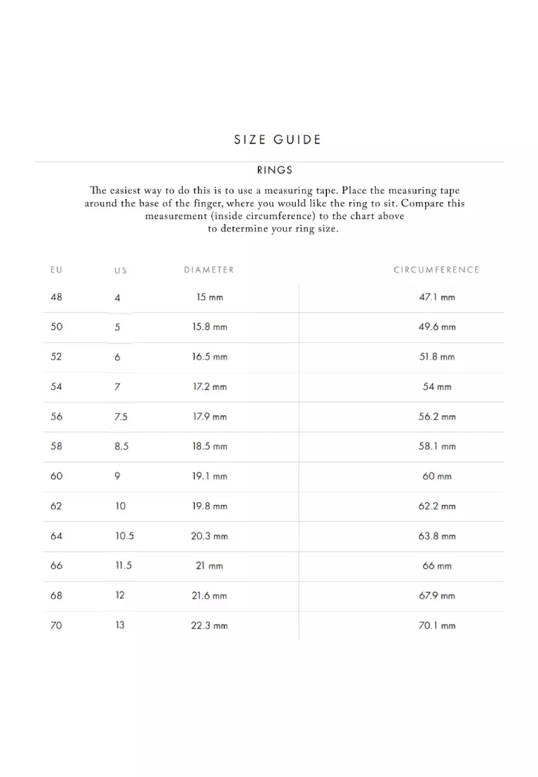 Daniel wellington ring size hot sale chart