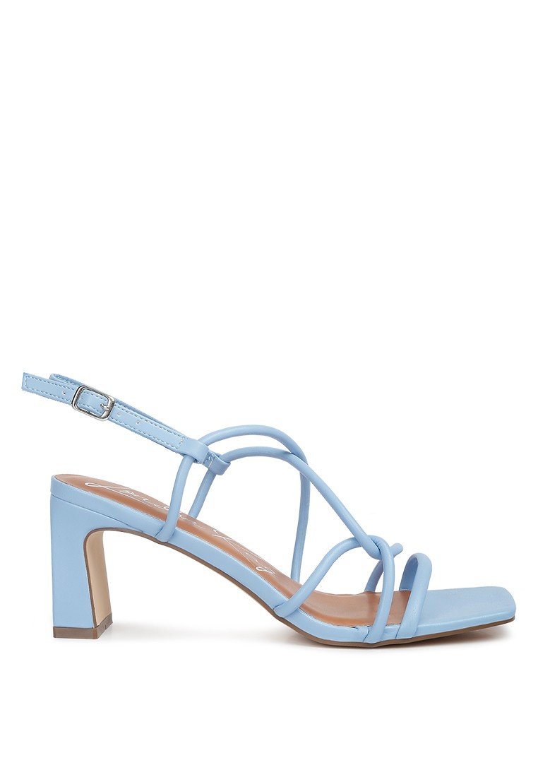 Knotted Straps Block Heeled Sandals in Light Blue