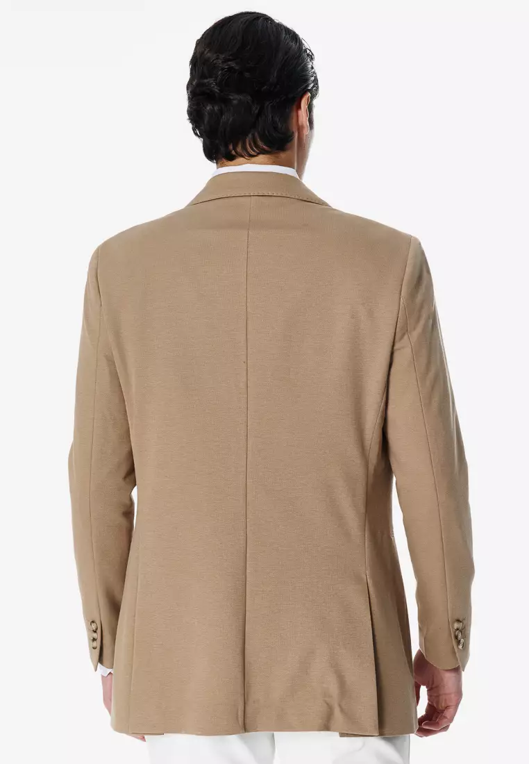 卡其涼感彈力針織休閒西裝外套