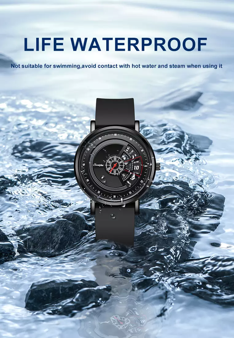 Jam Tangan Pria 3172 Tanggal Kasual Mode Tali Silikon Jam Tangan Cowok Original black