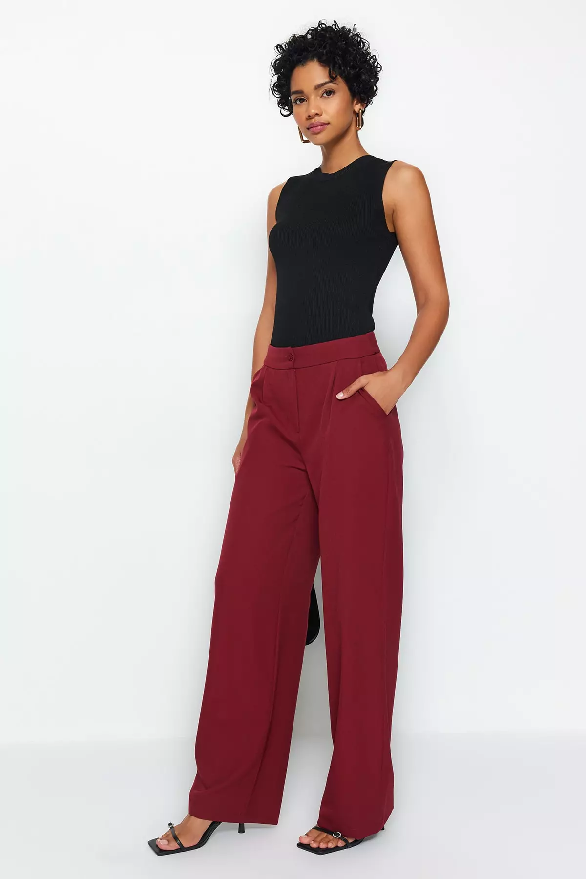 Buy Trendyol Claret Red Wide Leg Woven Trousers 2024 Online