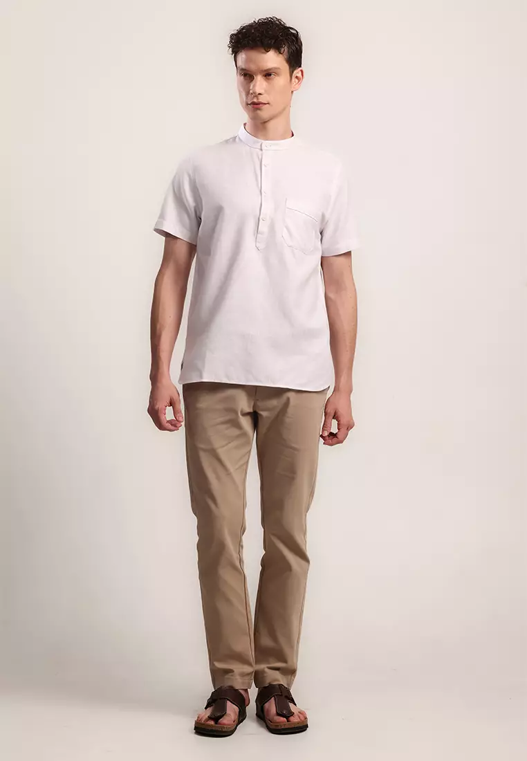 MOC Kemeja Shanghai Lengan Pendek Pria Darem - White