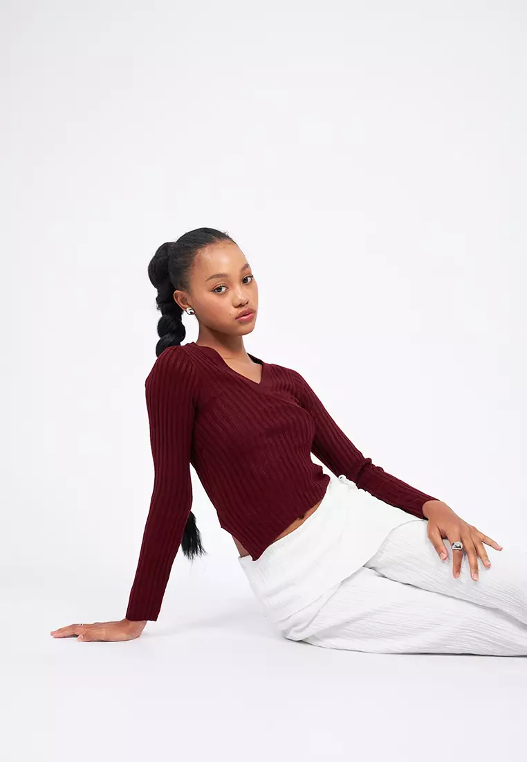 Long Sleeve Wrap Knit Top