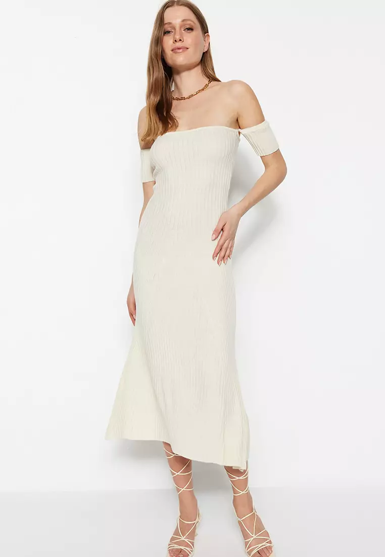 White off the shoulder midi dress store