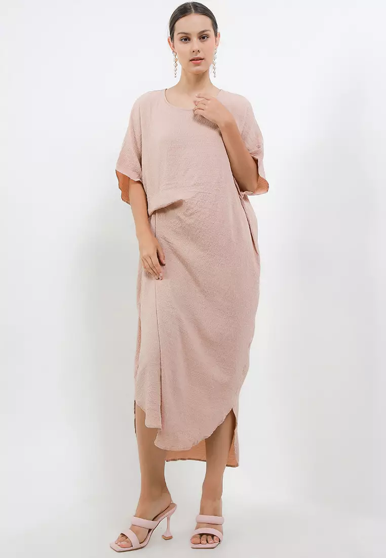 Texture Ruched Kaftan With Pin