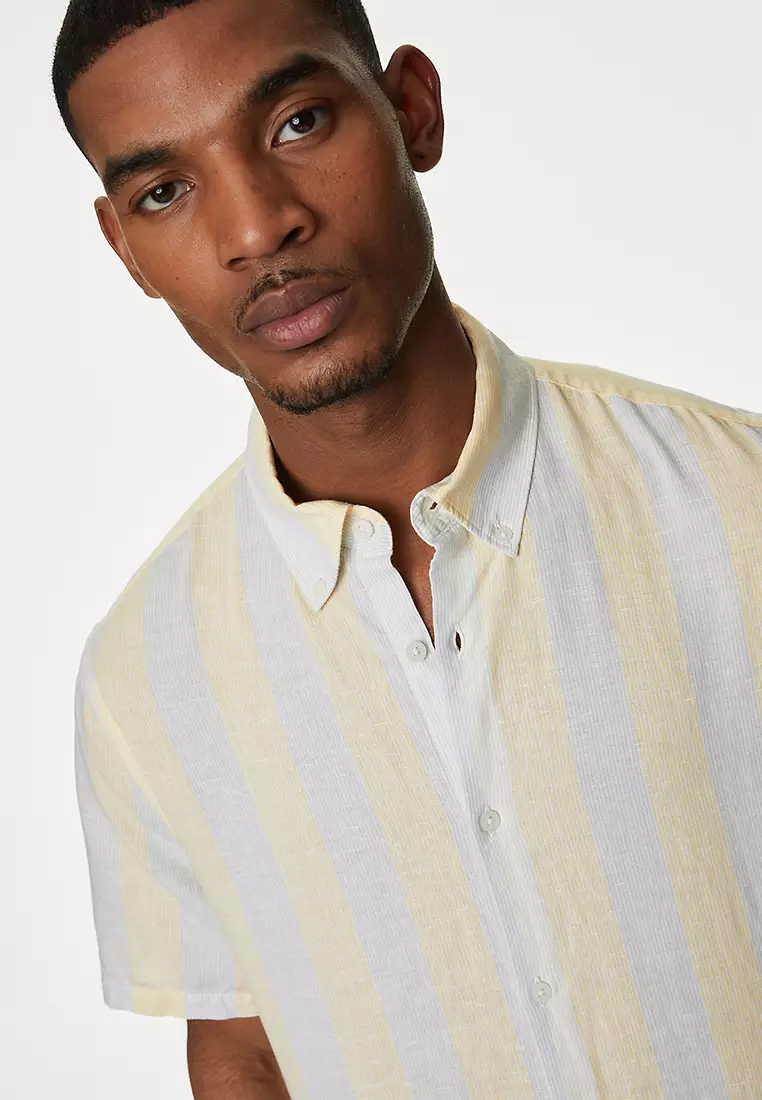 Easy Iron Cotton Linen Blend Striped Shirt