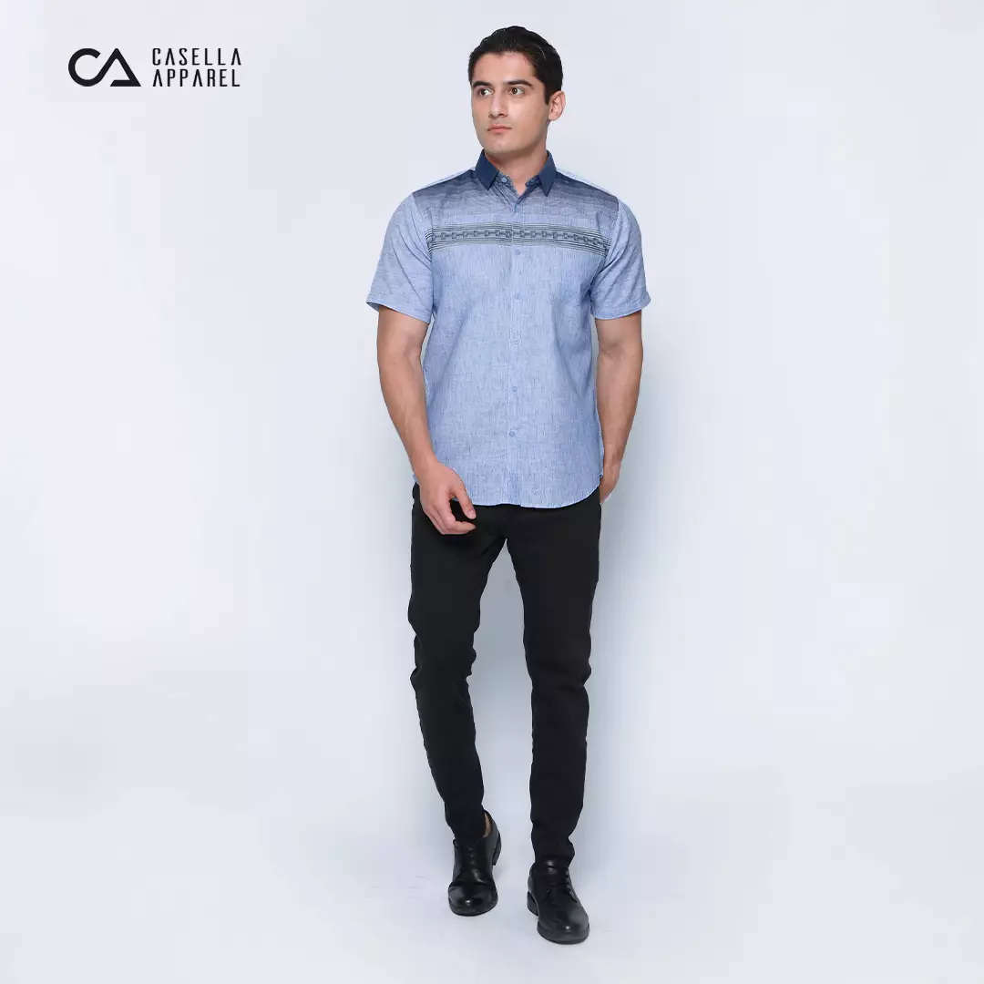 Simple Perfect Kemeja Pria Lengan Pendek Casual | Kemeja Horizontal Henry 2331 Blue