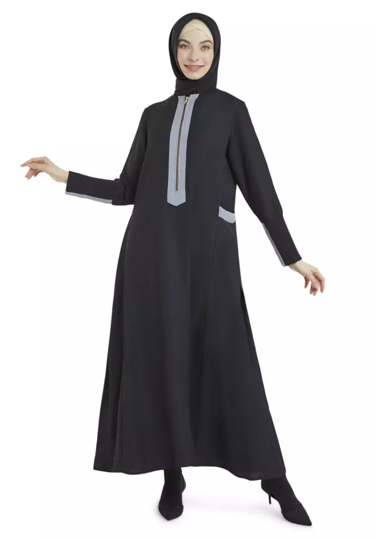 Queenza Dress Gamis Wanita Muslimah By Zayidan Hafsoh Ribs - Hitam