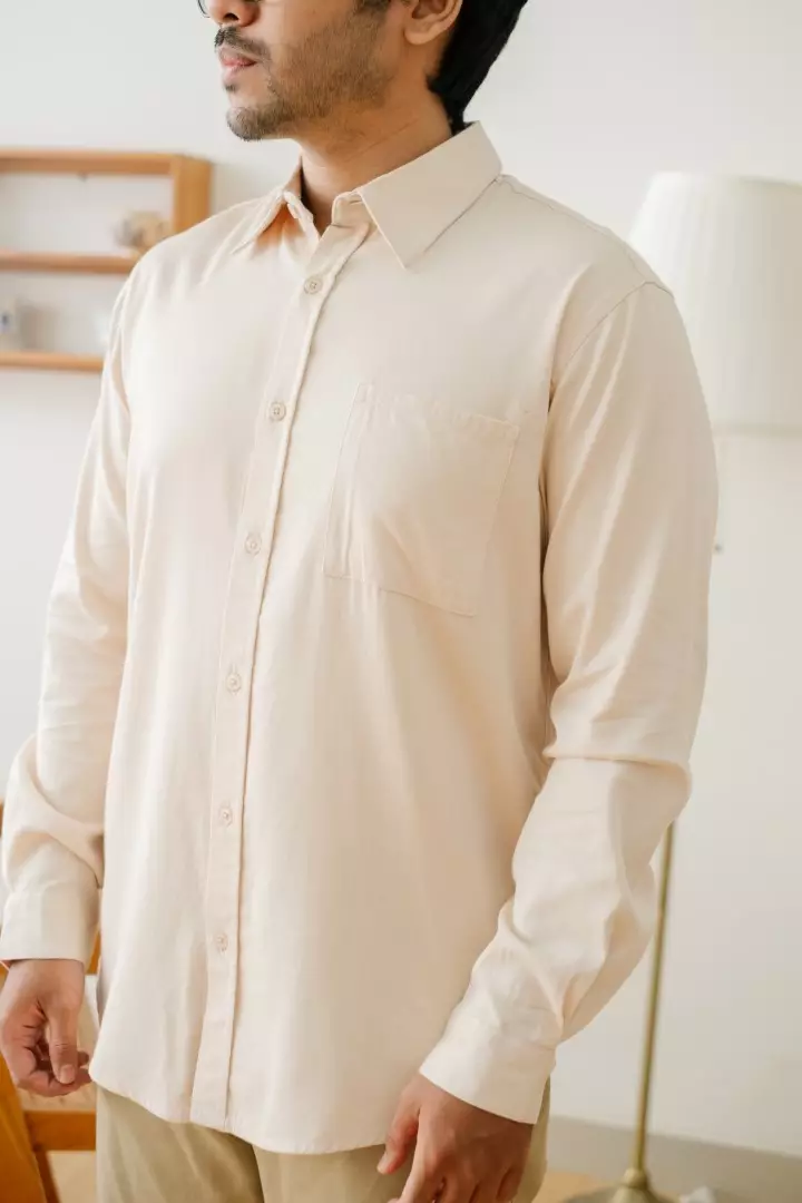 DILAN Menswear Beige - Baju Koko Pria Lengan Panjang - Bahan Premium Cotton Blend