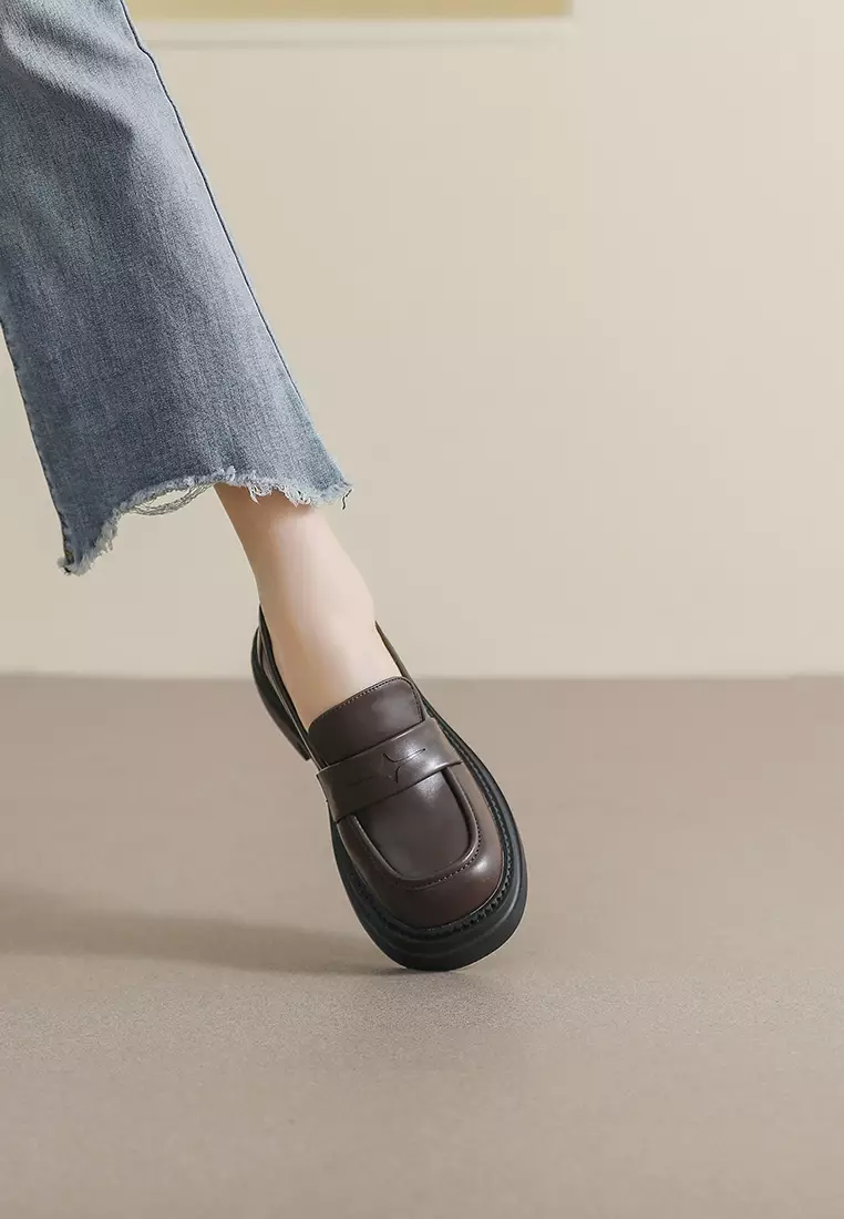 Platform Penny Microfiber Leather Loafers WW969-1