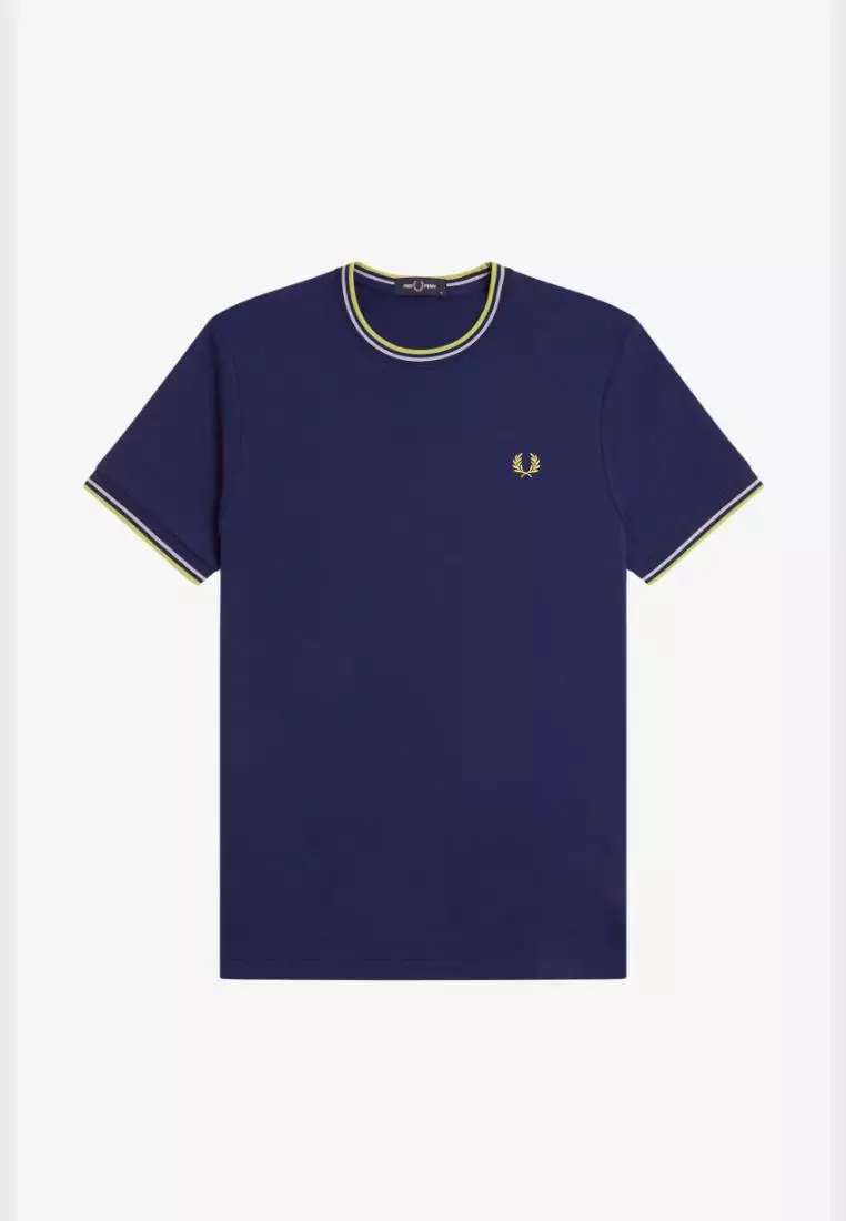 Fred Perry M1588 Twin Tipped T-Shirt (French Navy / Dusky Blue / Citron)