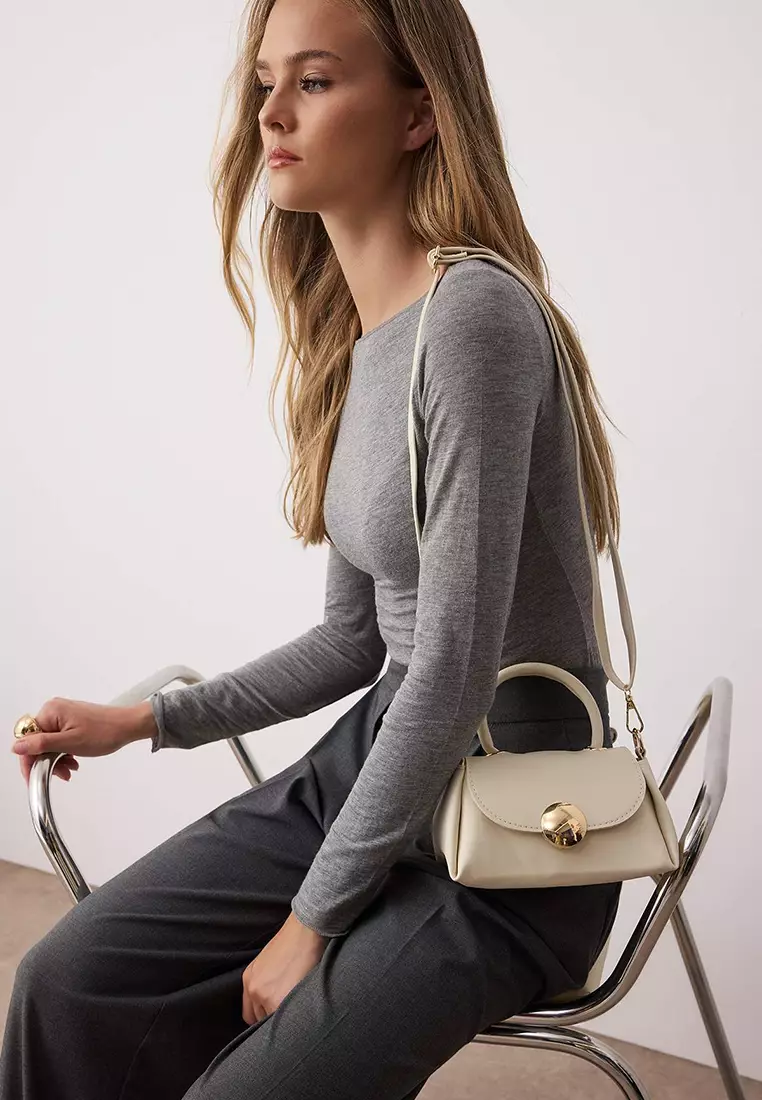 Beige Women's Metal Accessory Detailed Mini Hand And Shoulder Women's City Bag Takaw26Oc00000