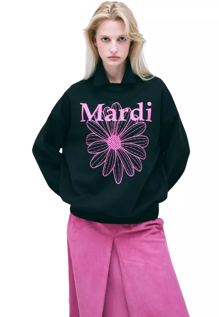 ●Mardi Mercredi●UNISEX SWEATSHIRT FLOWERMARDI_BL/ FUCHSIA Mardi Mercredi Flower Sweatshirt Black/Pink – voilà.id