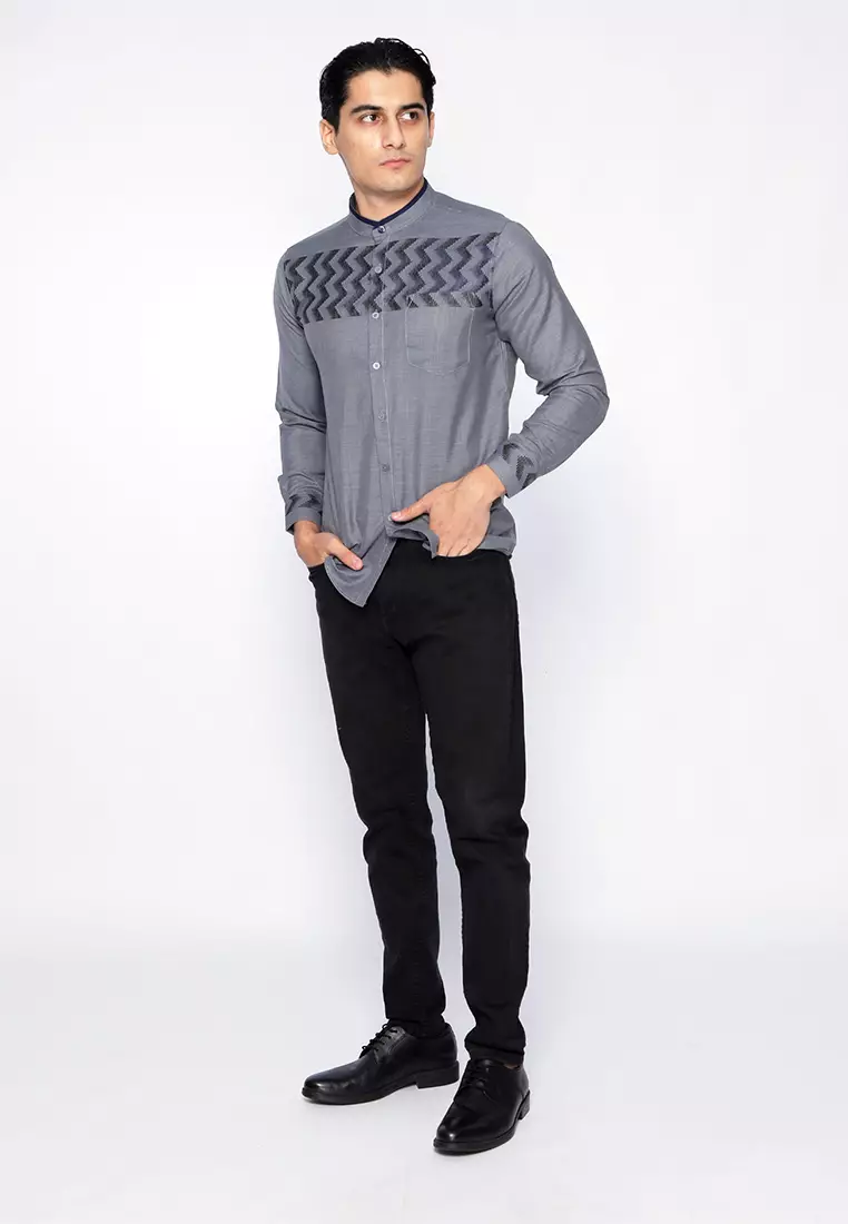 Casella Baju Koko Pria Lengan Panjang Horizontal Design | Koko Lengan Panjang Hadid 9915 Blue