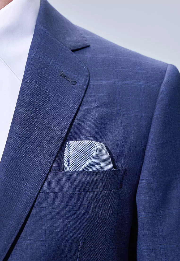 藏青格紋修身版西裝外套