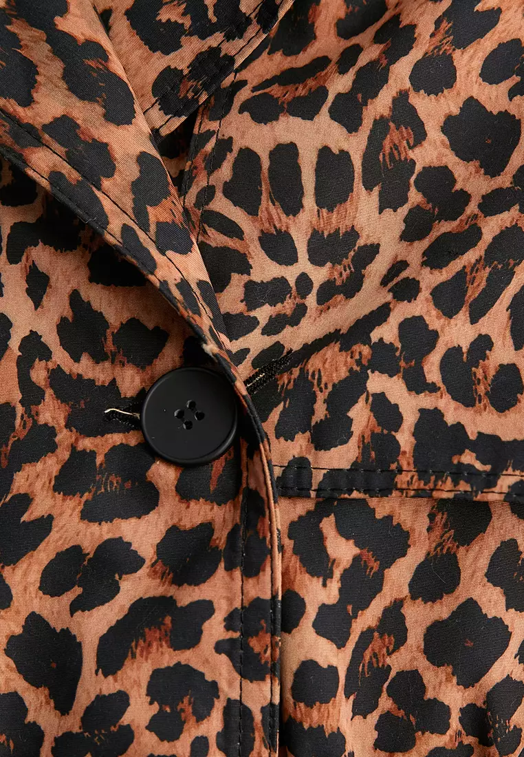 Leopard Patterned Trench Coat Belt