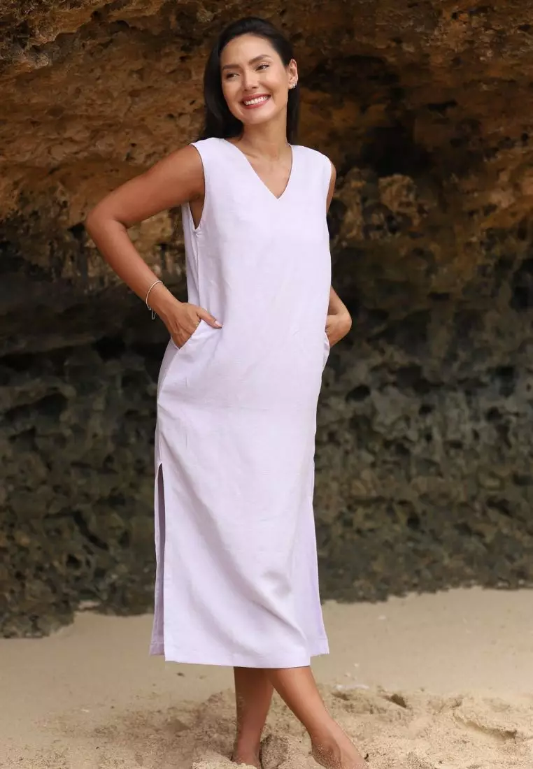 Violet Sky Dress Linen Wanita Ungu Muda | Linen Dress Women Lilac