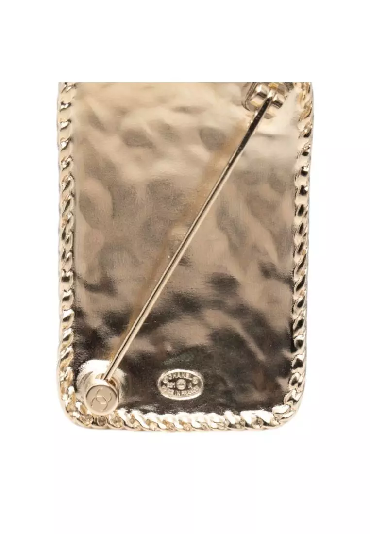 Pre-Loved Chanel Cc Gold Plated Crystal Logo Crown Plate Brooch