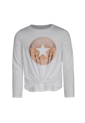 converse white Converse Girl's Chuck Patch Tie Front Knit Top Long Sleeves Tee 2CE51KAE6858ACGS_1