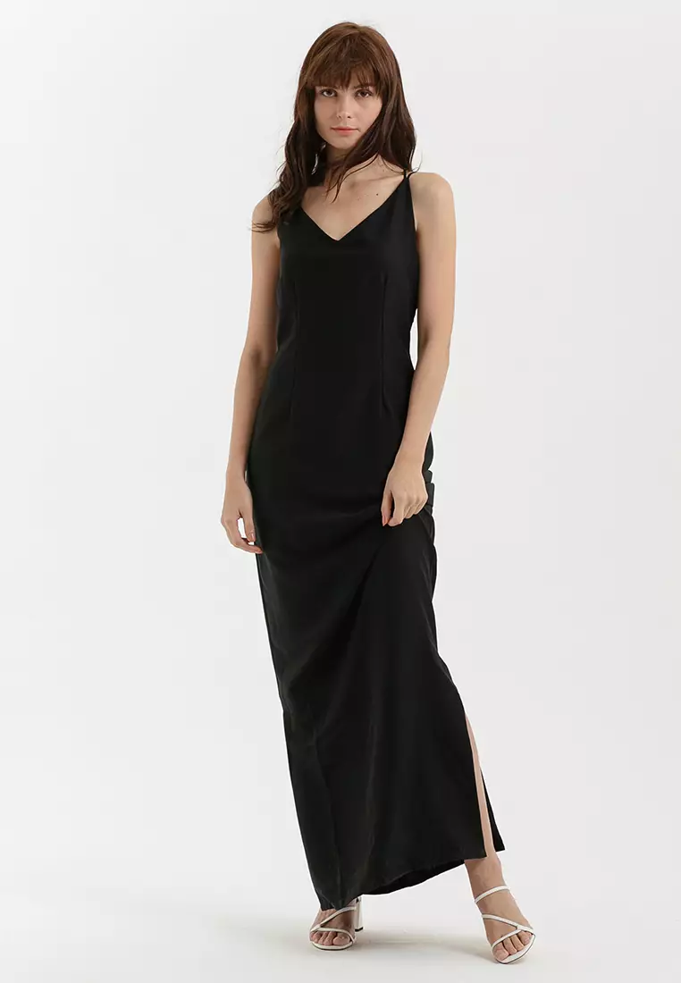 Cross Strap Back Maxi Dress in Black