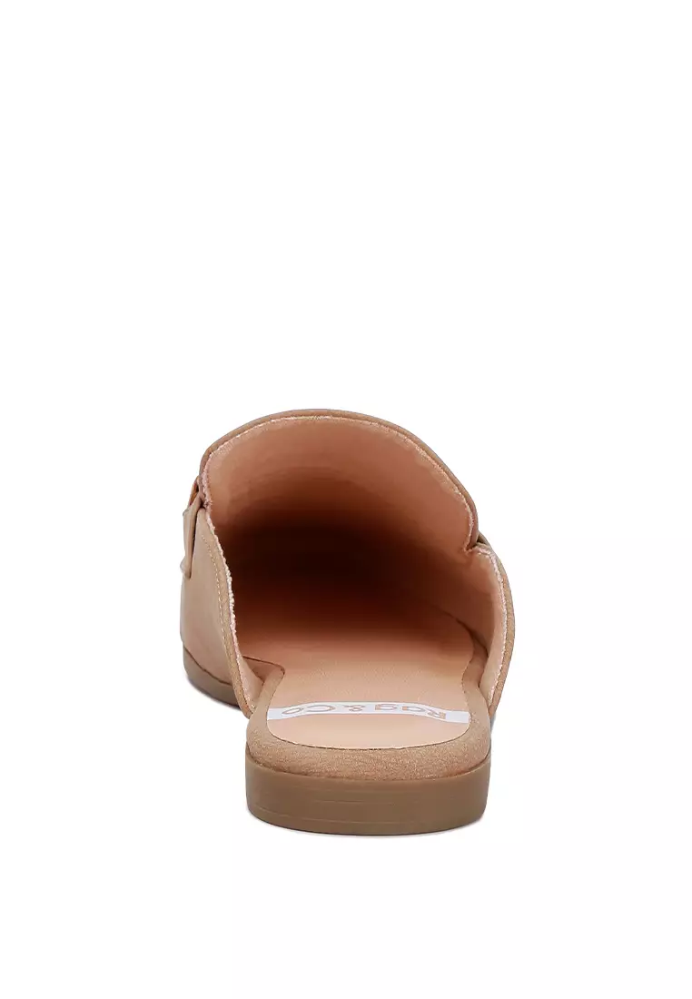 灰褐色馬銜扣裝飾一腳蹬穆勒鞋