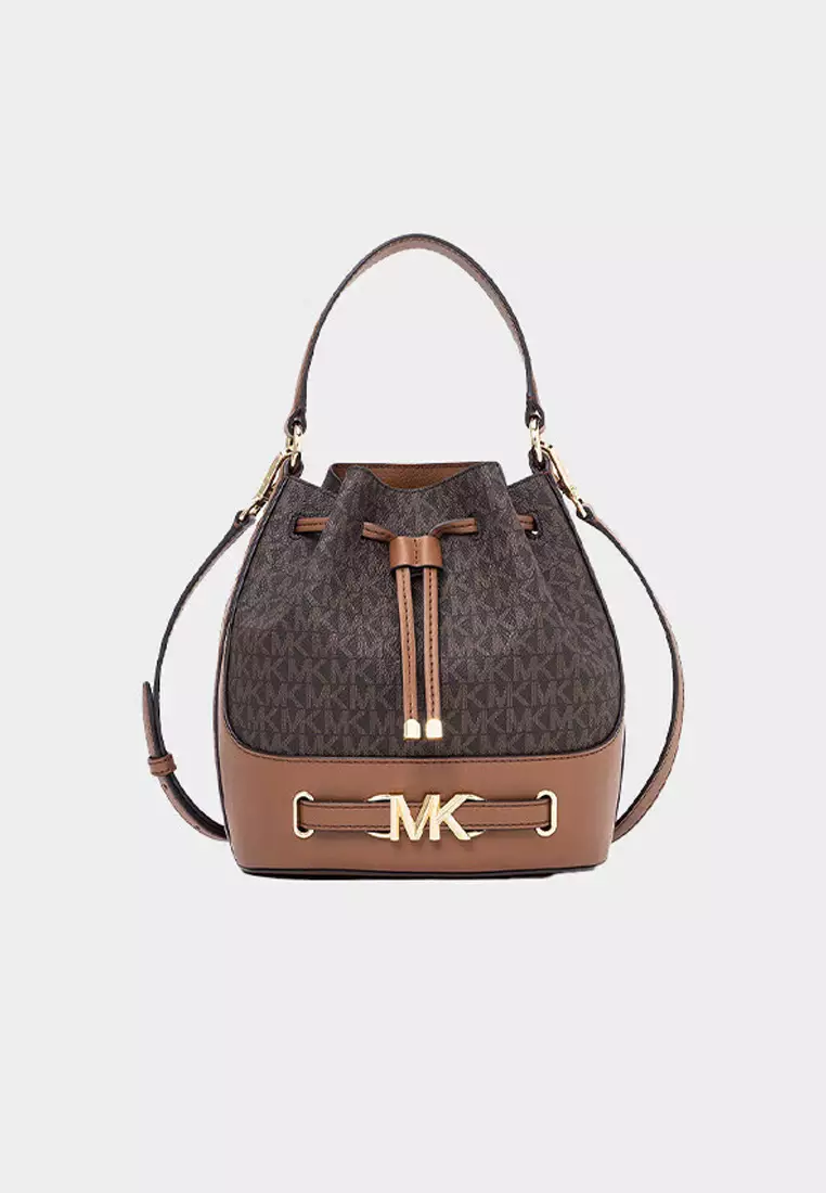 Michael Kors MK REED MD BLT BUCKET MSGR PVC Small Women's Handbag 35S3G6RM8B BROWN
