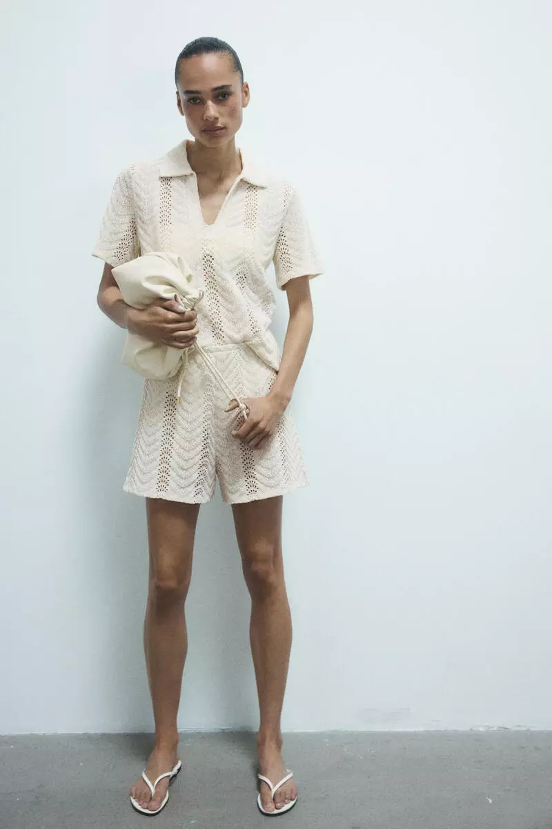 Crochet-look polo shirt