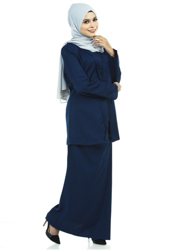 Buy Jahanara Kutu Baru With Front Pleated Skirt from Ashura in Blue and Navy at Zalora