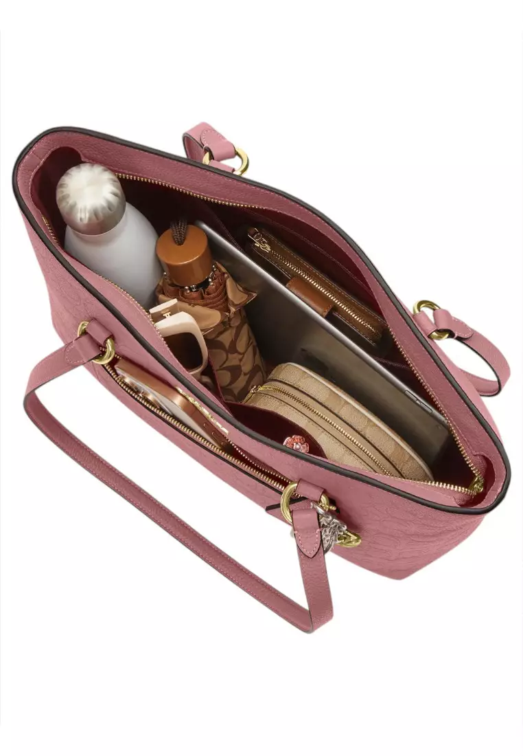 Station Tote Bag In Signature Leather - Peony