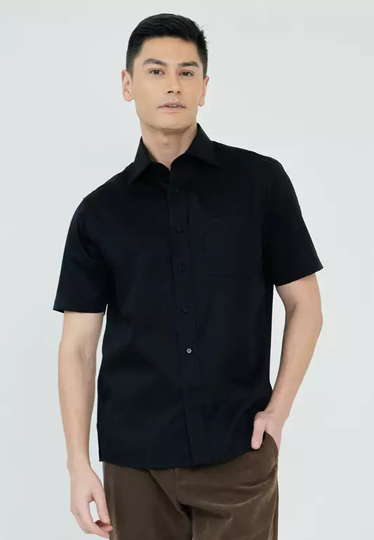 Plain satin Short Sleeves Dress Shirt