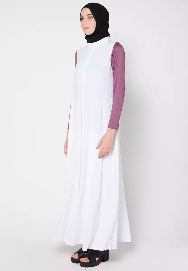 JV Hasanah Adelia Zipper Breastfeeding Dress White | Gamis Kensy Jersey Busui Friendly