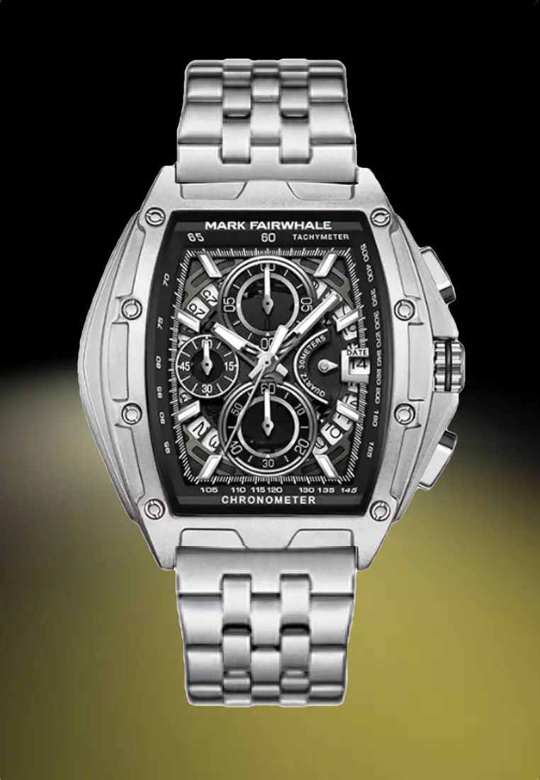 Unisex Barrel Shape Alloy Chronograph Quartz Watch, 47mm, Stainless Steel Bracelet