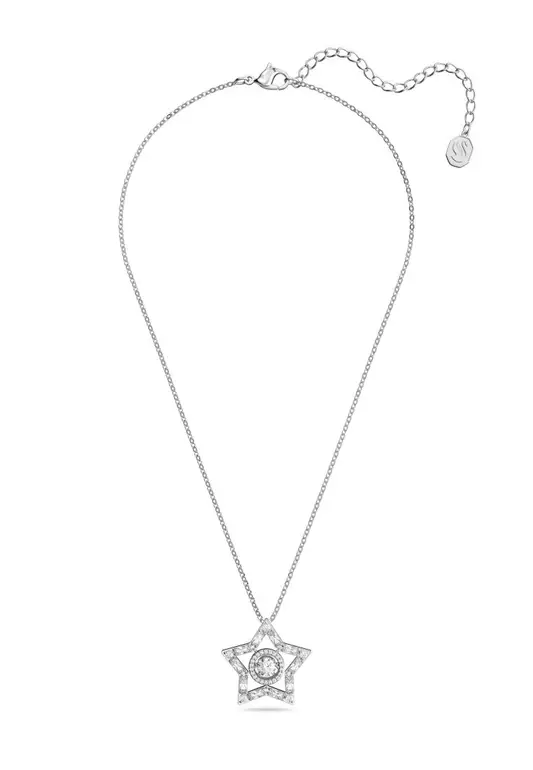 Stella pendant, Star, White, Rhodium plated