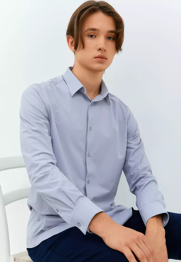 Jobb Beverly Kemeja Pria Lengan Panjang Slim Fit Light Grey