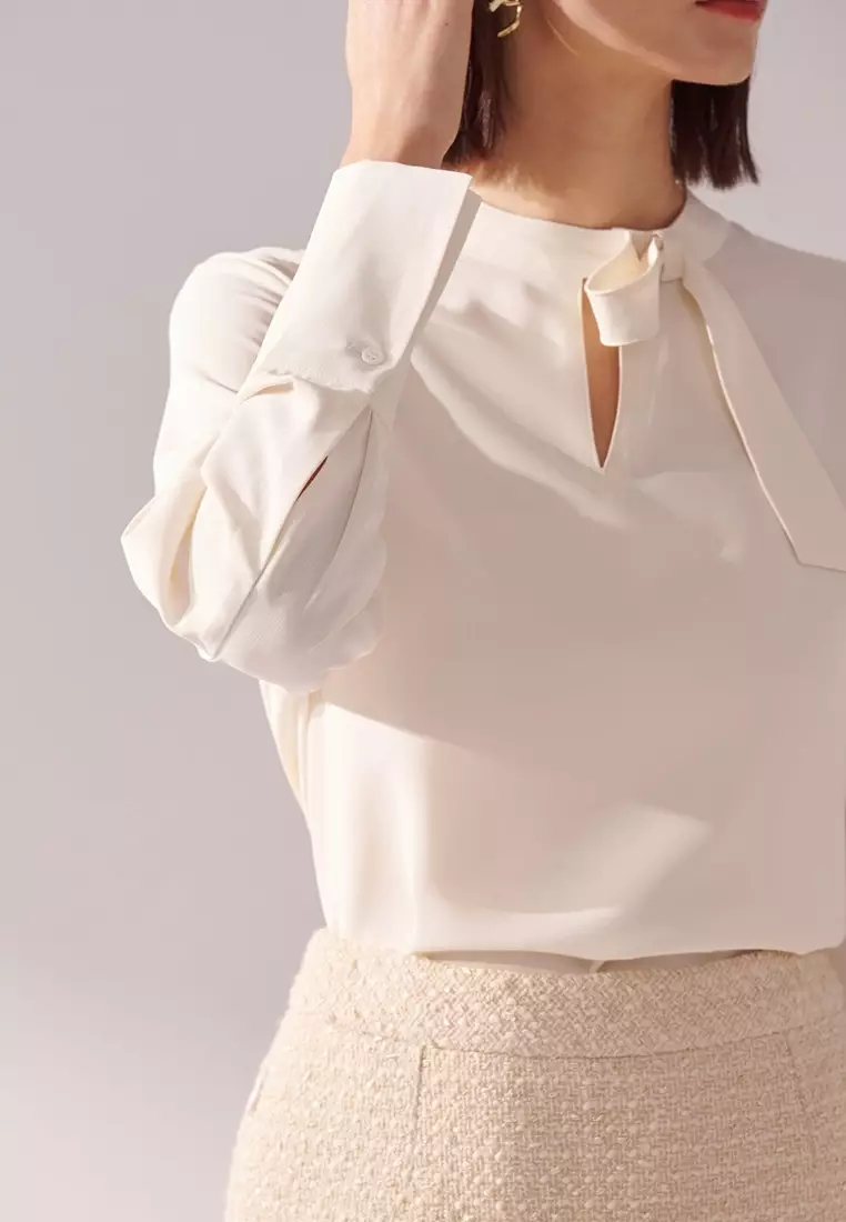 Cream White Tie Blouse