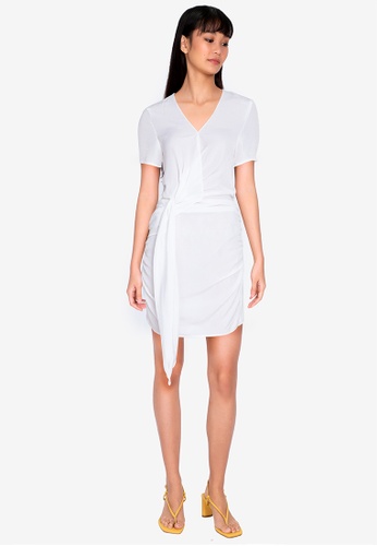 ZALORA BASICS white Short Sleeve Drape Front Dress AA1F8AA7A26579GS_1