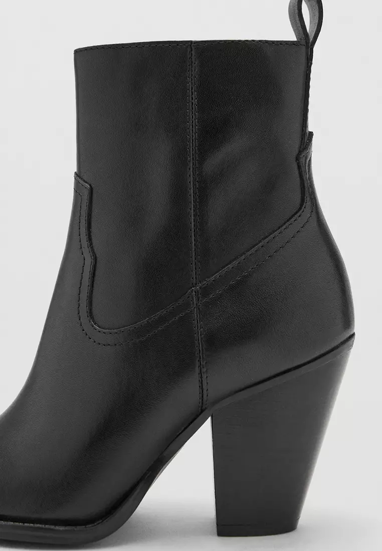 Leather Ankle Boots With Block Heel - Main Image
