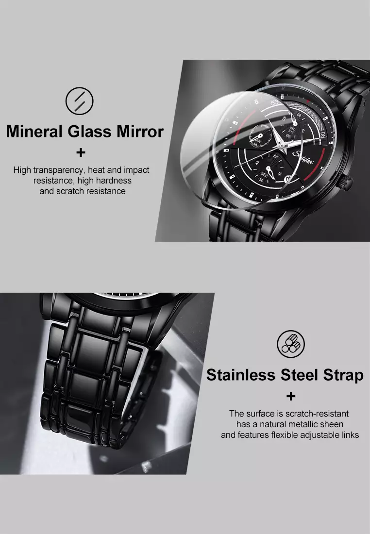 Jam Tangan Pria Original Kuarsa Mode Tanggal Tali Stainless Steel Bercahaya Jam Tangan Cowok 9036 blue