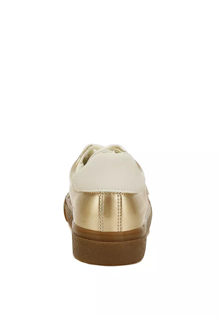 Metallic Faux Leather Star Sneakers in Gold
