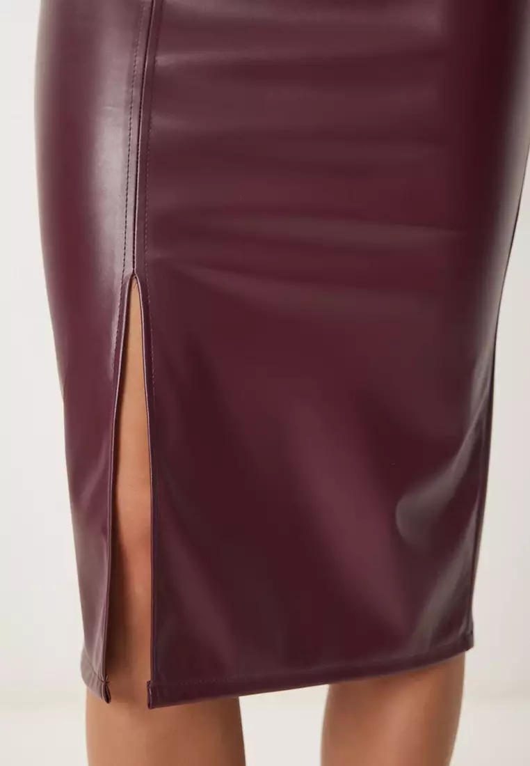 Slit Faux Leather Pencil Skirt