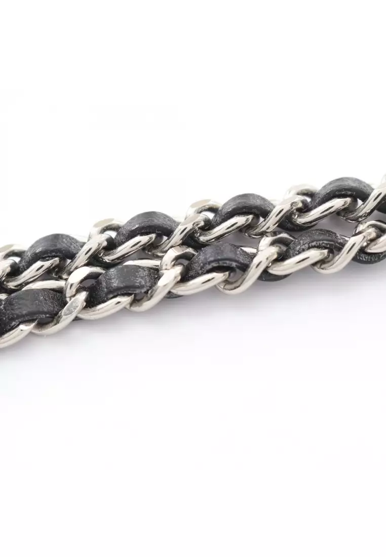 Pre-Loved Chanel coco mark necklace leather Silver black yellow B21B