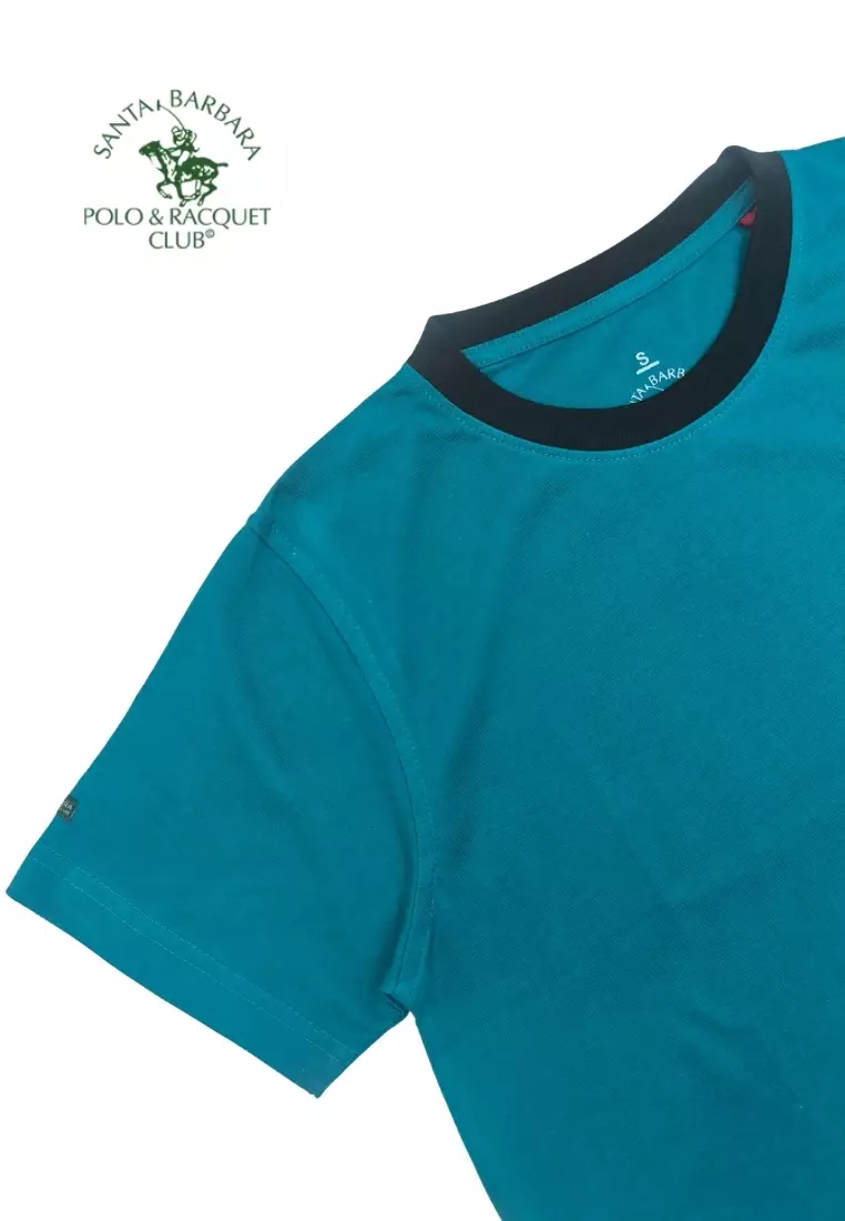 Plain Casual Cotton T-shirt with Embroidery logo on Chest - Green