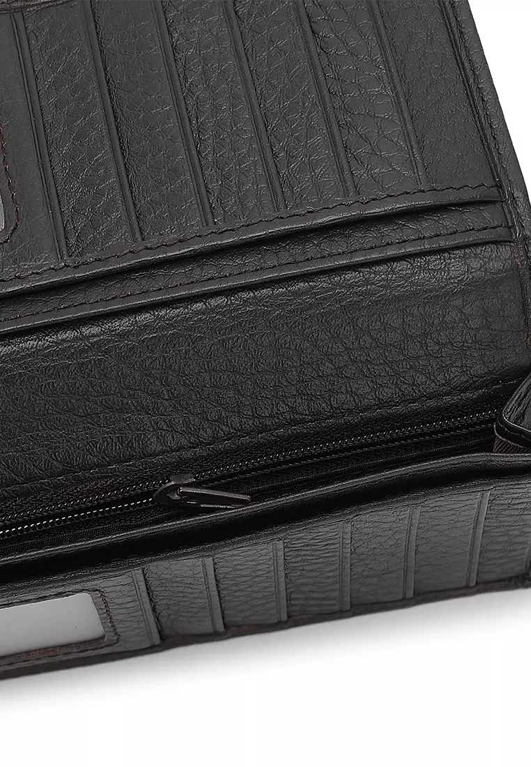 Genuine Leather RFID Long Wallet - Black