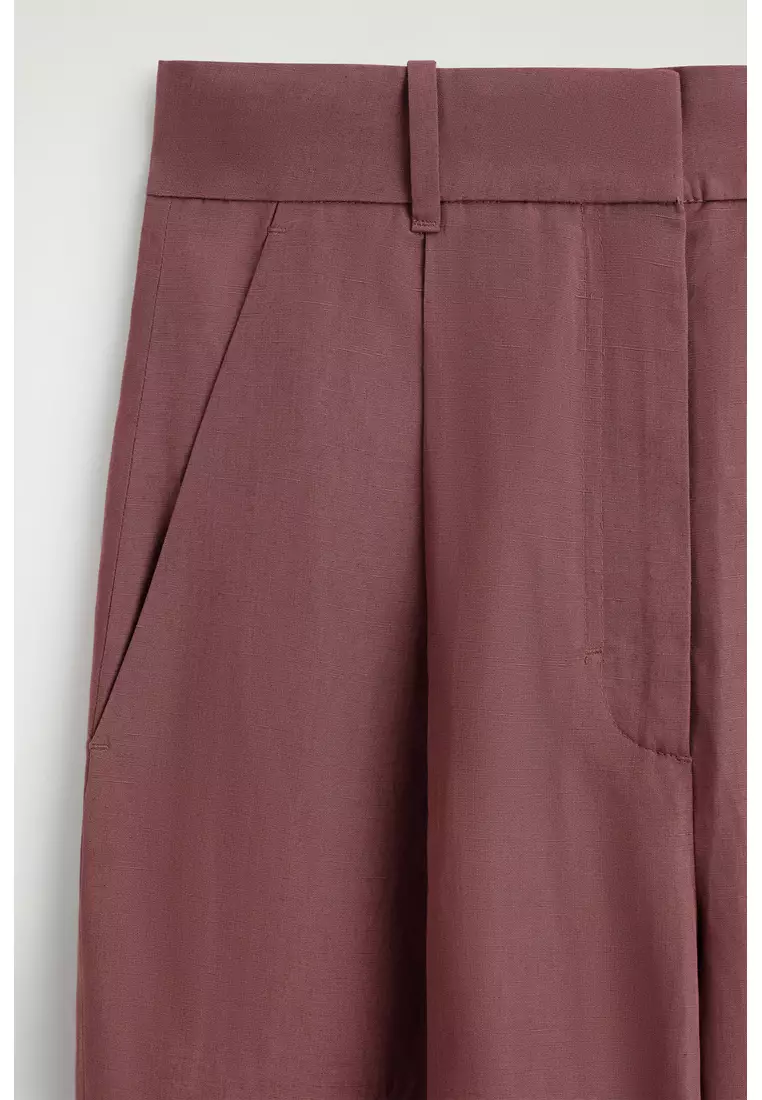 RELAXED LINEN-BLEND WIDE-LEG TROUSERS