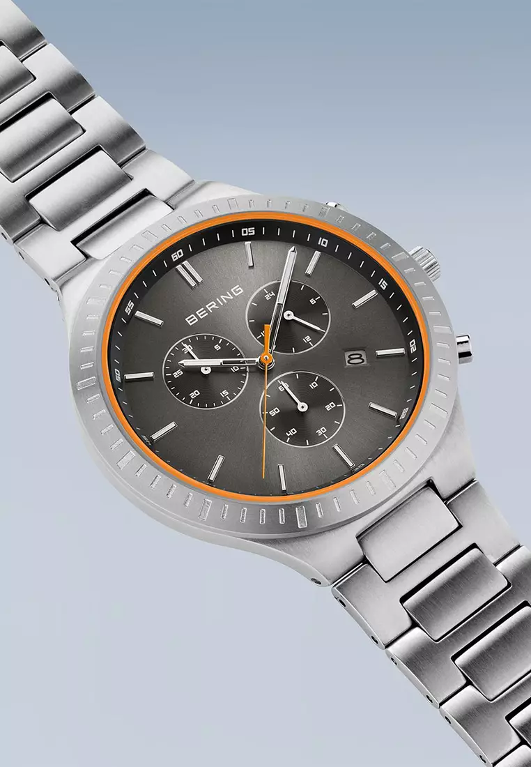 Men's Silver Titanium Strap with Titanium links and Black Dial Quartz Watch - 11743-709