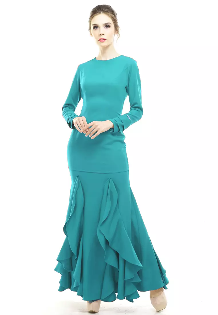 Zerra Kurung Modern Ruffle Skirt in Mint Green